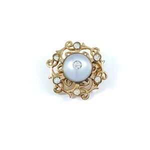 Vintage 1950s Sarah Coventry Lucite Moonglow Gold Tone Filigree Swirls Brooch